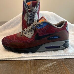 Nike Lunarlon Air Max 90 Red Clay Jacquard Men 9 / Women 10.5 PreOwned Great